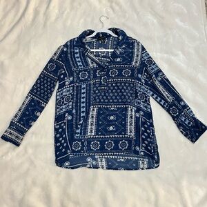 Adrienne Vittadini Sheer Navy Floral Western Blouse Sz M